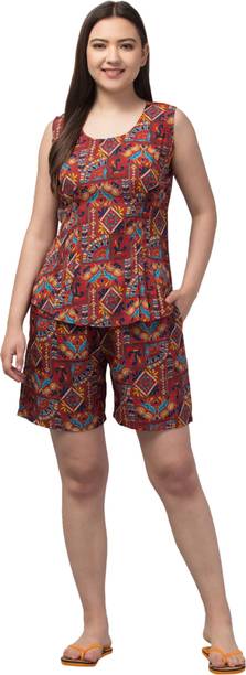 Women Top & Shorts Set Multicolor Printed