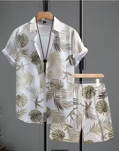 Men's Gold Floral Print Night Suit Set