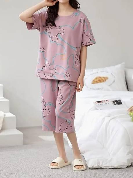 Women Top & Capri Set Pink Printed