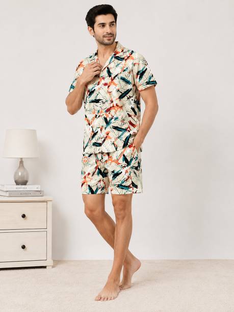 Krishna Designer Men's Abstract Printed Multicolor Top & Shorts Set