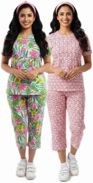 Women Multicolor Printed Top & Capri Set