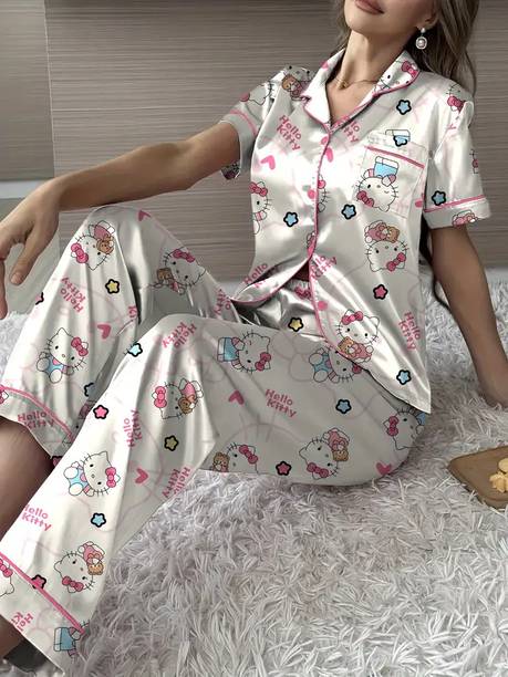 Women's Multicolor Shirt & Pyjama Set - Printed