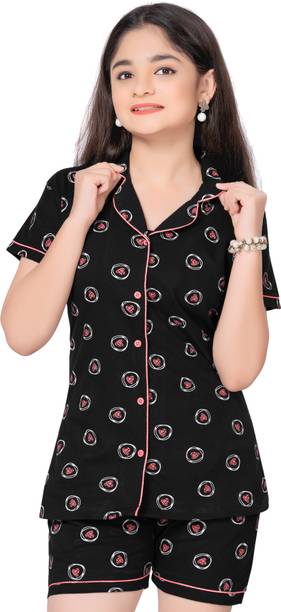 Bloem Women Graphic Print Black Shirt & Pyjama Set