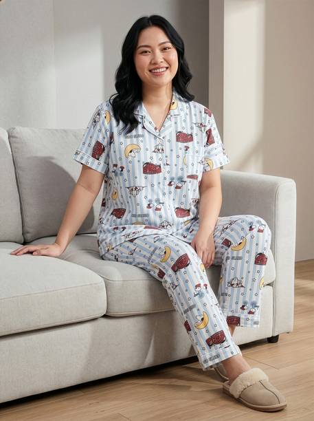 Lugo Women Printed Blue Night Suit Set