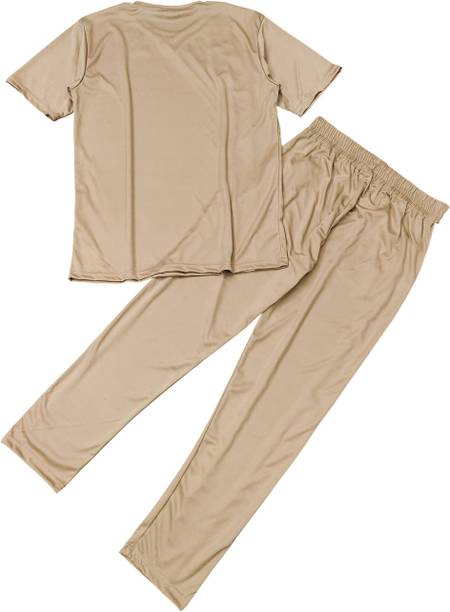 Men's Beige Colorblock Night Suit Set