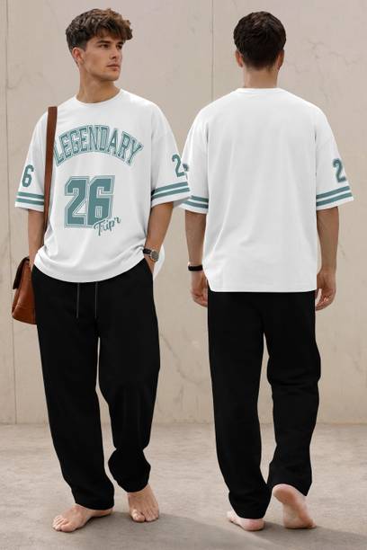 Men's White Graphic Print Night Suit Set