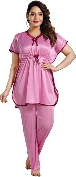 VStore Women Solid Pink Top & Pyjama Set