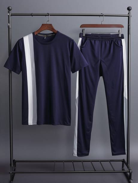 Men's Blue Self Design Night Suit Set
