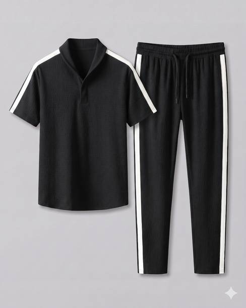 Men's Black Striped Shirt & Pyjama Set