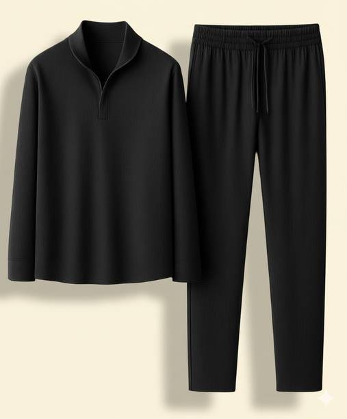 Devu Fashion Men Night Suit Set Black Colorblock