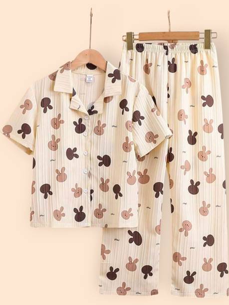 BJM Fashions Women Beige Printed Night Suit Set