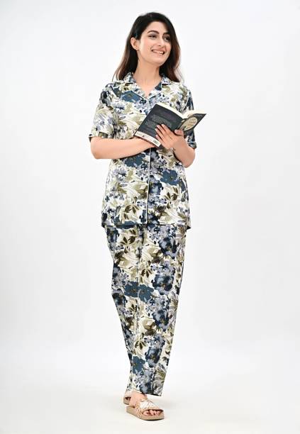 Mintmarie Women Night Suit Set - Multicolor Geometric Print