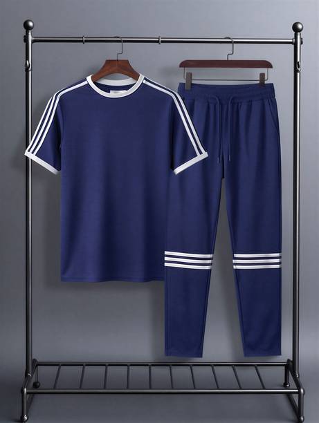 Dhanak Men's Night Suit Set Blue Self Design