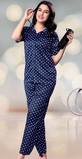 Zeeyneex Apparel Women Printed Blue Shirt & Pyjama Set