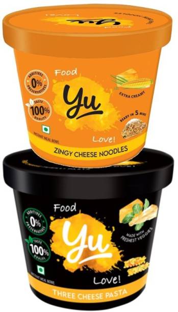 Yu Foodlabs Zingy Cheese Noodles + Three Cheese Pasta - No Preservatives - Ready To Eat Cup Noodles Vegetarian