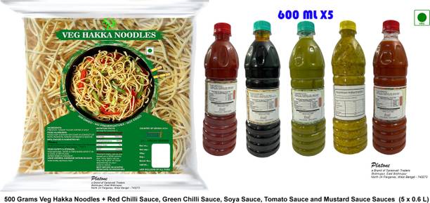 Platone Hakka Noodles With Red Chilli,Green Chilli,Soya,Tomato and Mustard Sauce Hakka Noodles Vegetarian