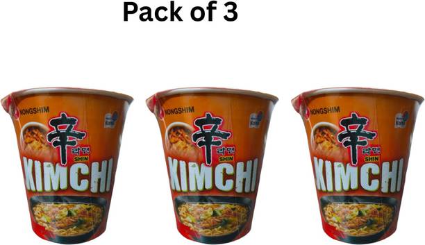 Nongshim Shin Kimchi Ramyun Cup Noodles – Spicy Korean Kimchi Flavour (Pack of 3) Cup Noodles Vegetarian