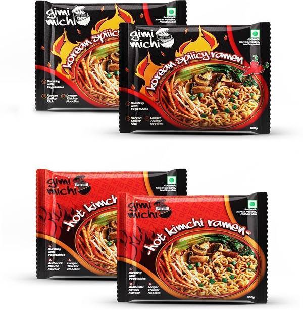 Gimi Michi Spiiicy Ramen + Hot Kimchi Ramen - Authentic Korean Ramen Instant Noodles Vegetarian