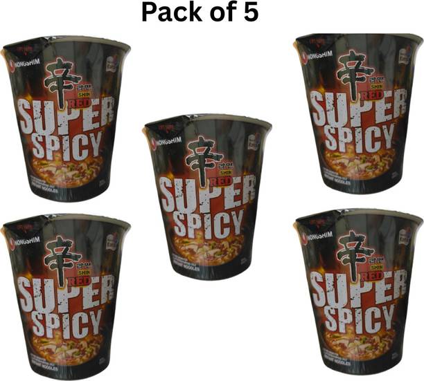 Nongshim Shin Red Super Spicy Cup Noodles – Korean Style Instant Noodles (Pack of 5) Cup Noodles Vegetarian