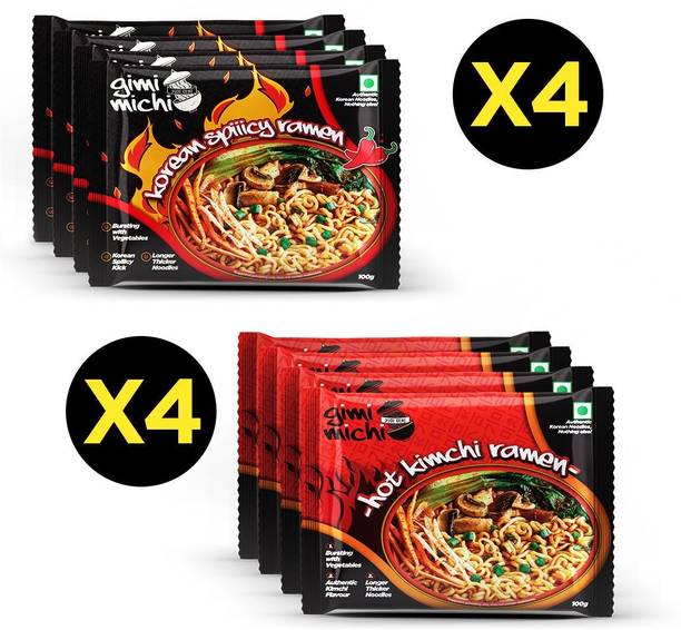 Gimi Michi Spiiicy Ramen + Hot Kimchi Ramen - Authentic Korean Ramen Instant Noodles Vegetarian