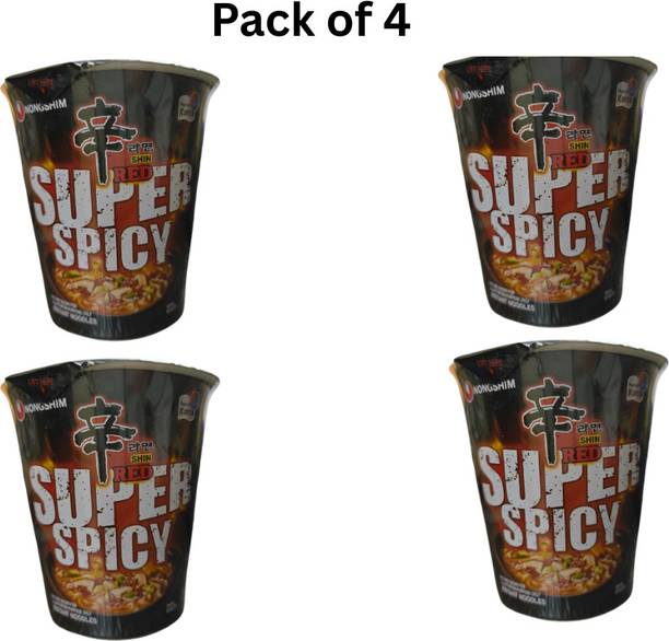 Nongshim Shin Red Super Spicy Cup Noodles – Korean Style Instant Noodles (Pack of 4) Cup Noodles Vegetarian