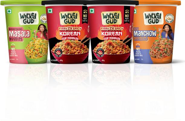 WickedGud Assorted Cups Noodles ( Korean, Masala & Desi Manchow) Cup Noodles Vegetarian