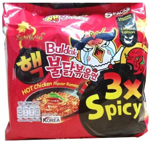 Samyang 3X Spicy Hot Chicken Flavour Instant Korean Noodles -140g(Pack of 5)|(Imported) Instant Noodles Non-vegetarian