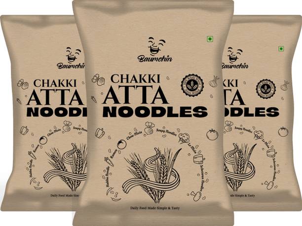 Baumchin Whole Wheat Chakki Atta Noodle, Natural and Healthy, Pack of 3 Hakka Noodles