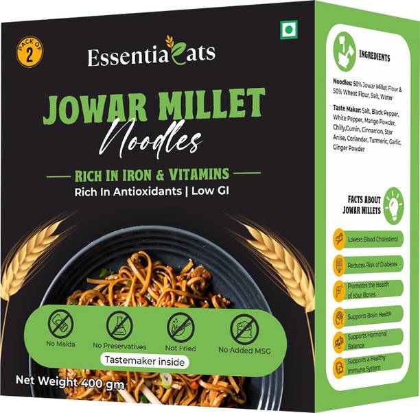 essentiaeats No Maida Jowar Millet Hakka Noodles| Not Fried, Low GI, No Preservatives, No MSG Hakka Noodles Vegetarian