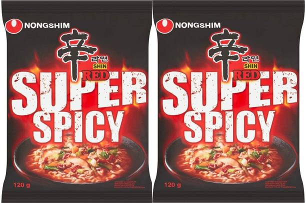 Nongshim Shin Red Super Spicy Korean Style Instant Noodles 120gm*2 (Pack Of 2) Instant Noodles