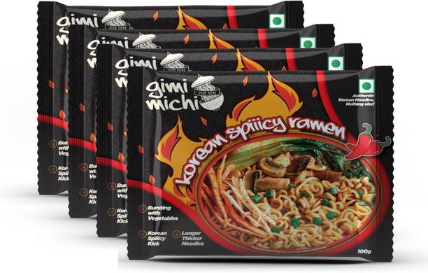 Gimi Michi Korean Spiiicy Ramen Pack of 4 (400gm) - Authentic Veg Korean Ramen Instant Noodles Vegetarian