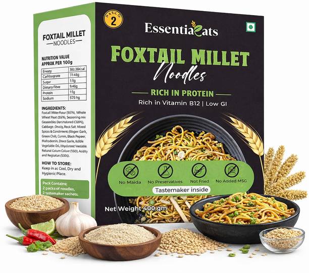 essentiaeats No Maida Foxtail Millet Noodles| Not Fried, Low GI, No Preservatives, No MSG Hakka Noodles Vegetarian