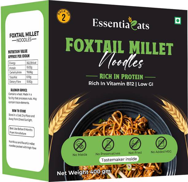 essentiaeats No Maida Foxtail Millet Noodles| Not Fried, Low GI, No Preservatives, No MSG Hakka Noodles Vegetarian