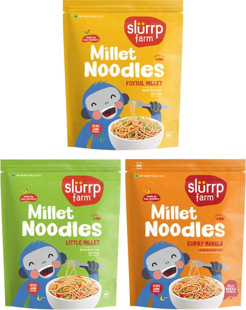 Slurrp Farm No Maida Not Fried Foxtail, Little Millet & Curry Masala, Pack of 3 Hakka Noodles