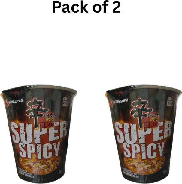 Nongshim Shin Red Super Spicy Cup Noodles – Korean Style Instant Noodles (Pack of 2) Cup Noodles Vegetarian