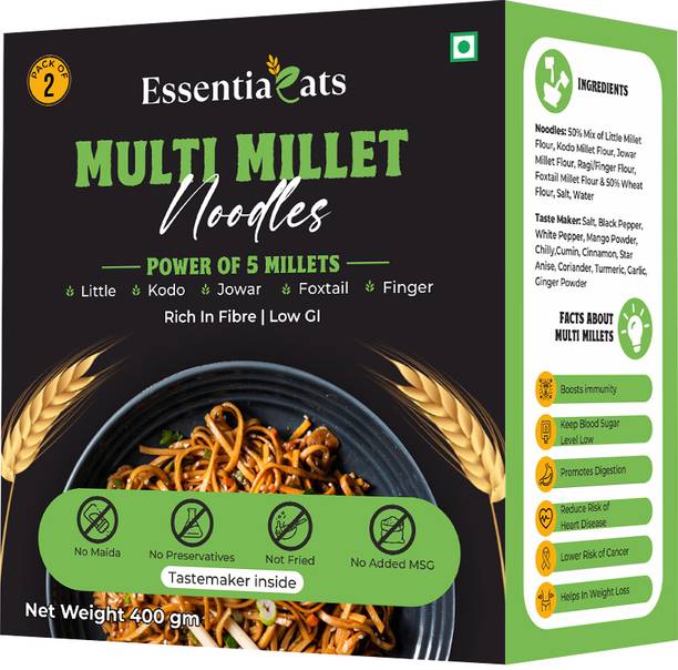 essentiaeats No Maida Multi Millet Noodles Pack of 2 | Not Fried, No MSG, No Junk Hakka Noodles Vegetarian