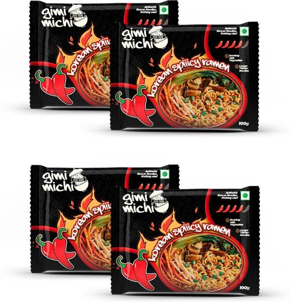 Gimi Michi Korean Spiiicy Ramen Pack of 4 (400gm) - Authentic Veg Korean Ramen Instant Noodles Vegetarian