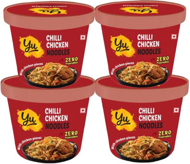 Yu Foodlabs Chilli Chicken Cup Noodles – With Chicken Pieces – Pack of 4 – No Preservatives Instant Noodles Non-vegetarian