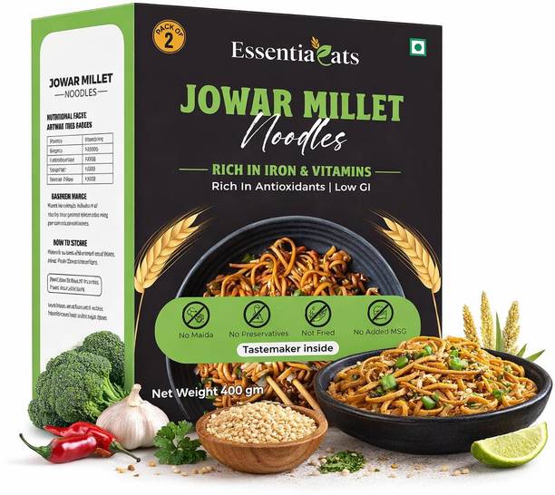 essentiaeats No Maida Jowar Millet Hakka Noodles| Not Fried, Low GI, No Preservatives, No MSG Hakka Noodles Vegetarian