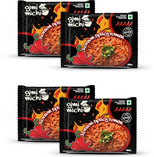 Gimi Michi Korean Spiiicy Ramen Pack of 4 (400gm) - Authentic Veg Korean Ramen Instant Noodles