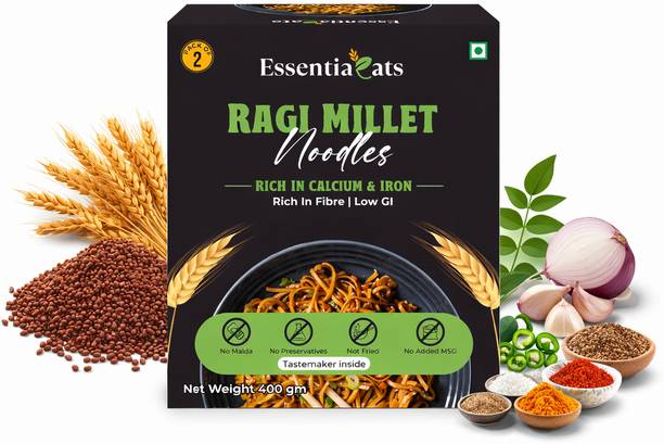 essentiaeats No Maida Ragi Millet Noodles| Not Fried, Low GI, No Preservatives, No MSG Hakka Noodles Vegetarian