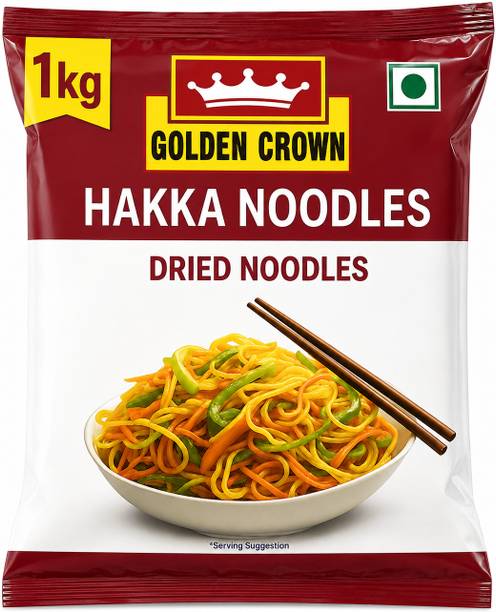 Golden Crown Hakka Noodles 1kg | Premium Dried Noodles | Non-Fried | Perfect for Chowmein Hakka Noodles