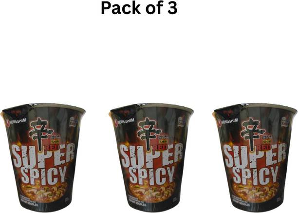 Nongshim Shin Red Super Spicy Cup Noodles – Korean Style Instant Noodles (Pack of 3) Cup Noodles Vegetarian