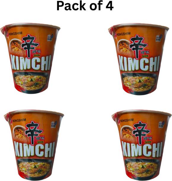 Nongshim Shin Kimchi Ramyun Cup Noodles – Spicy Korean Kimchi Flavour (Pack of 4) Cup Noodles Vegetarian