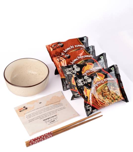 Gimi Michi Korean Experience Box - Ramen Bowl + Chopsticks + 4 packs authentic Ramen Instant Noodles Vegetarian