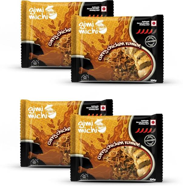 Gimi Michi Curry Chicken Ramen Pack of 4 (400gm) - Authentic Korean Ramen Instant Noodles
