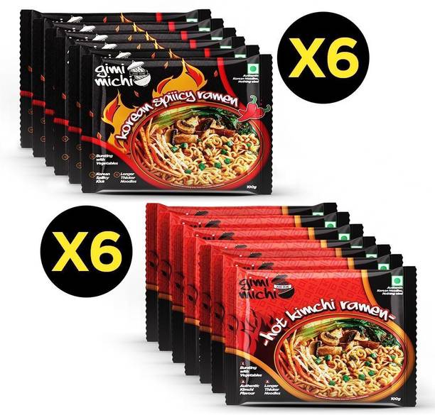 Gimi Michi Korean Noodles Pack of 12 Assortment Pack Instant Noodles Vegetarian