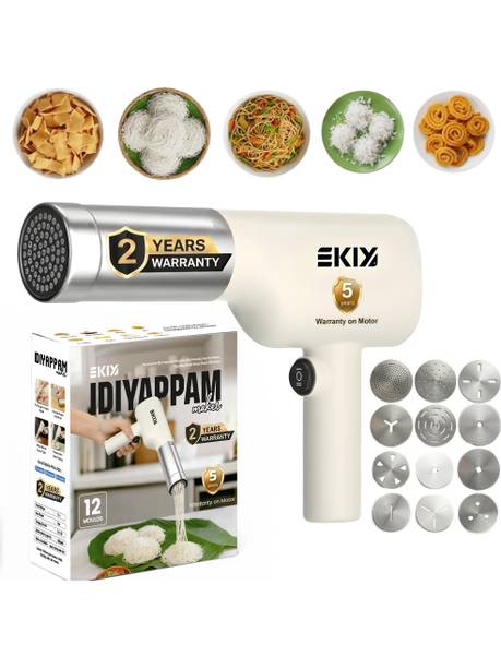 EKIY Electric Idiyappam/Noolappam/Muruke/Pakkavada/Noodles Maker 12 in 1 | 1500mAh Spaghetti and Pasta Maker