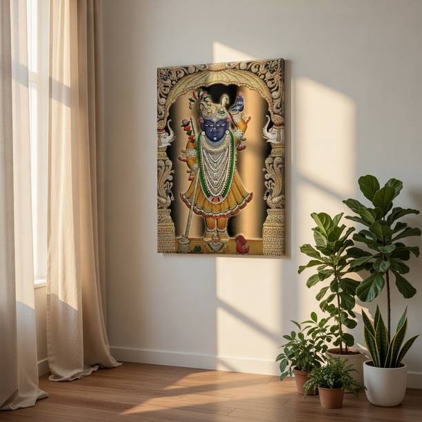 Flipkart Perfect Homes Shrinathji Royal Golden Pichwai Canvas Painting Wall Art Canvas 20 inch x 30 inch Painting