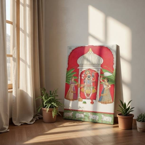Flipkart Perfect Homes Shrinathji Temple Pichwai Canvas Painting Devotional Wall Art Canvas 20 inch x 30 inch Painting